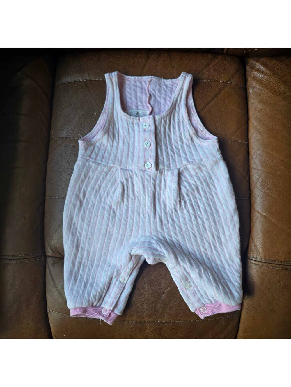Vintage Carter's Baby Girl Pink White Striped Cable Knit Sleeveless RomperJumper